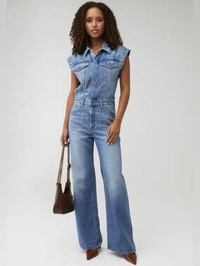 pistola Light Blue Denim Sleeveless Wide-Leg Jumpsuit